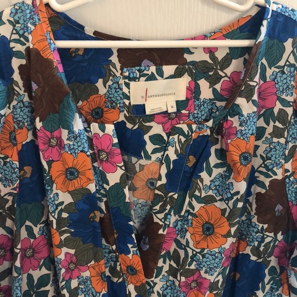 Anthropologie floral short puff sleeve, v neck, tiered dress, size XL - Picture 6 of 6